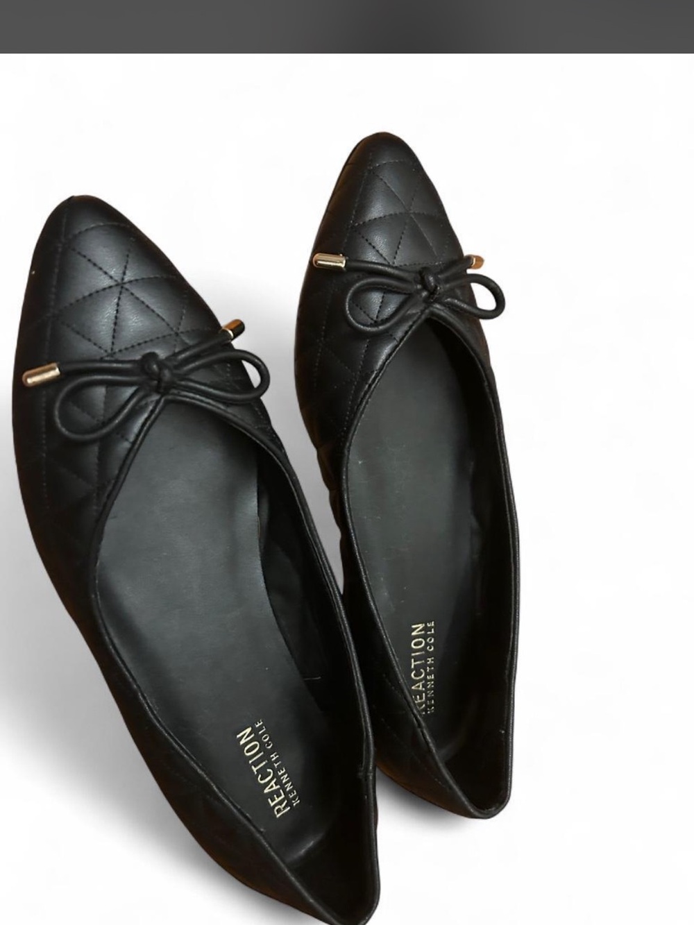 Kenneth Cole Reaction Black Quilted Pointed Toe Ballet Flats with Bow
